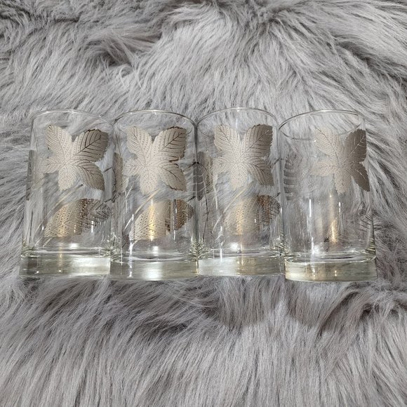 1960's Mid Century Modern Glassware Silver Foliage Highball Tumblers - Picture 1 of 10
